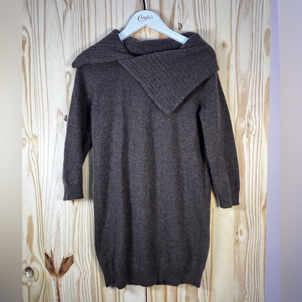 Cynthia Rowley Brown Off-Shoulder Cowl Neck Sweater Dress